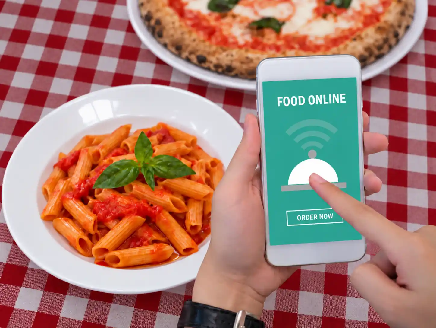 Ordering pizza and pasta online with a smartphone